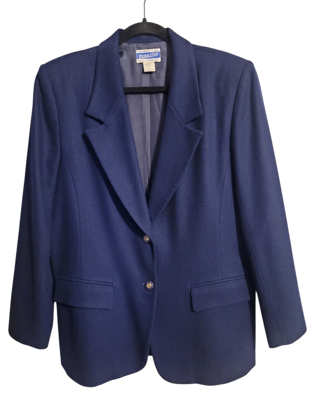 Vintage Pendleton Pure New Virgin Wool Navy Classic 2 Button Blazer Jacket Sz 14
